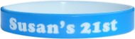 blue with white colored text custom silicone wristband